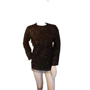 VTG 60s Sequin Beaded Top 100% Zephyr Wool Black, Sz L Wow😍 Jeri-jo Of NY